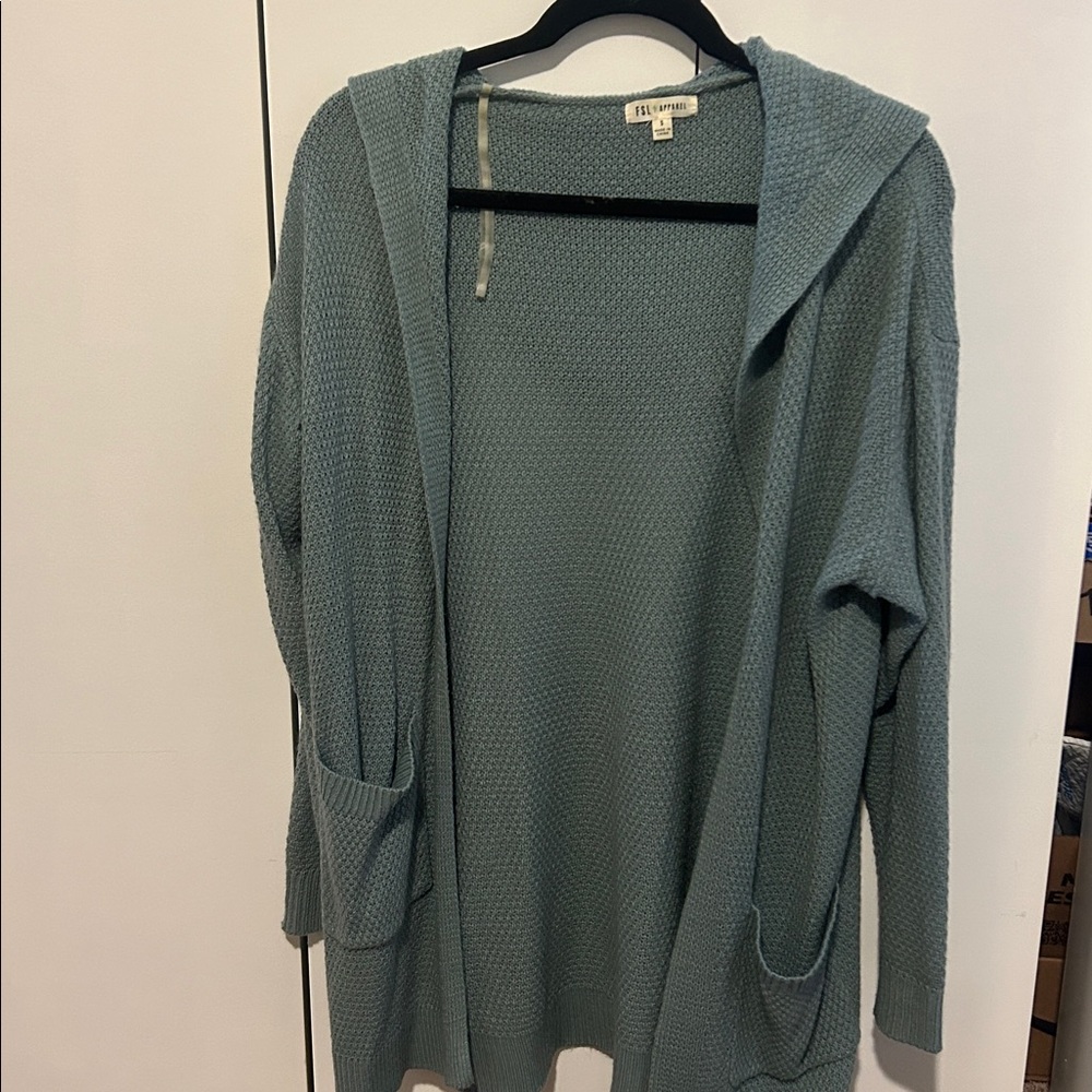 Blue Hooded Cardigan with pockets
